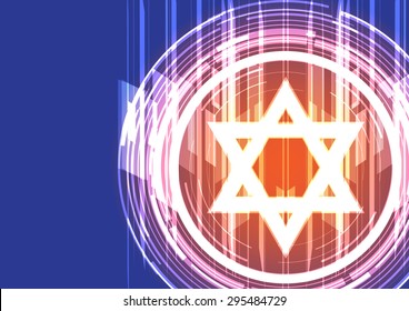 Vector background shining symbol Jewish, Star of David. Vector illustration