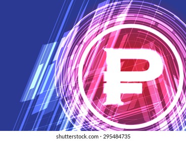 Vector background shining symbol Russia Rubel. Vector illustration