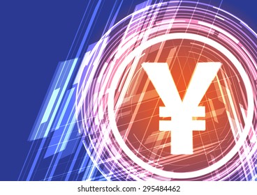 Vector background shining symbol yen (or yuan). Vector illustration