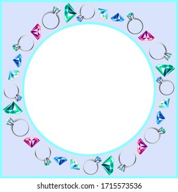 Vektorillustration-Hintergrund glänzende, glänzende Steine, die Schmuck ausstrahlen. Moderner dekorativer Hintergrund. Viereckdruck für Textilien, Tuch, Scrapbooking