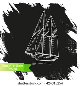 Vector background - ship.
Illustration sketch - summertime.

