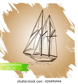Vector background - ship.
Illustration sketch - summertime.
