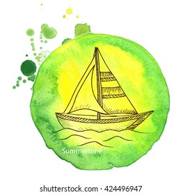 Vector background - ship.
Illustration sketch - summertime.
