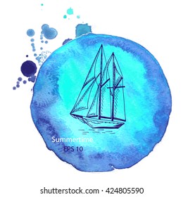 Vector background - ship.
Illustration sketch - summertime.