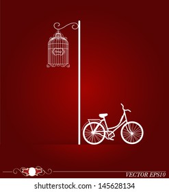 Vector background with silhouette bicycle in park.