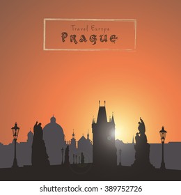Vector background with silhouette of Prague
