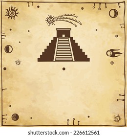 Vector background:  silhouette a pyramid Maya with a comet, with a place for the text. Imitation of old paper.