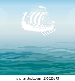 Vector Background: A Silhouette Of The Ship Of Vikings, A Place For The Text.