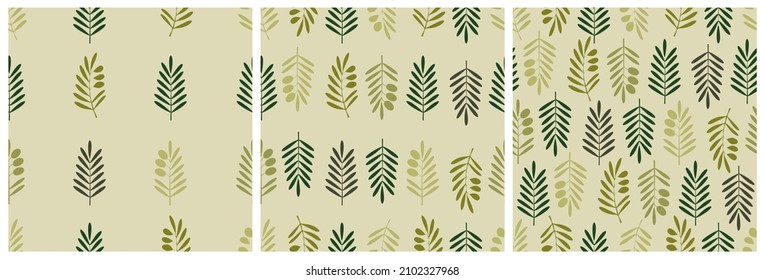 Vector background with simple flat branches, leaves and fruits of olive tree repeatable randomly. For textile, interior, greeting and other design.