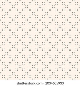 Vector background. Simple geometric minimalistic pattern with tiny crosses. Black and white subtle abstract seamless texture. Delicate design for textile, cloth, prints, decor, fabric, wallpaper, web