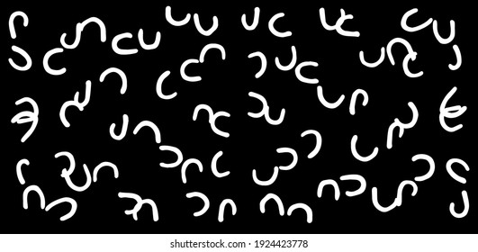 vector background of simple parentheses of streams intersecting each other randomly arranged on a horizontal format. the brackets are drawn manually with a white line on a black background. black and 