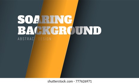 Vector background of a site with yellow and black diagonal lines. Template background, banner in the style of material design with floating sheets and text on different levels.