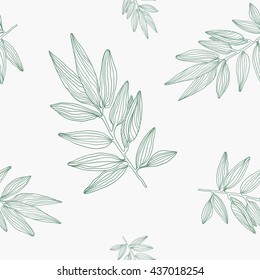 Vector background with sketch botanical branches in vintage style texture