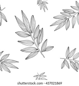 Vector background with sketch botanical branches in vintage style texture