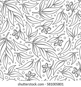 Vector background with sketch botanical branches in vintage style texture. Coloring book for adult