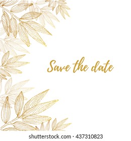 Vector background with sketch botanical golden branche isolated on white