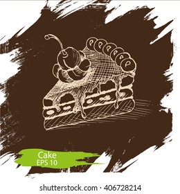 Vector background, sketch cake.
Illustration of bakery.
