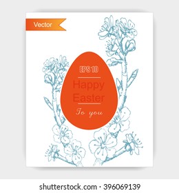 Vector background sketch Easter eggs and spring flowers.
Easter card with eggs and flowers.
Vector background sketch flowering tree apricot, cherry, Apple, Sakura.