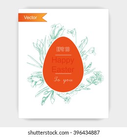 Vector background sketch Easter eggs and spring flowers.
Easter card with eggs and flowers