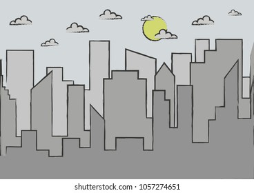 Vector background sketch illustration with city and sky.
