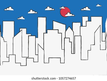 Vector background sketch illustration with city and sky.
