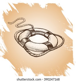 Vector background sketch life preserver.
