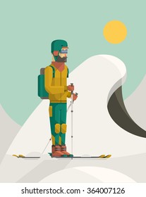 vector background with skier standing on mountain