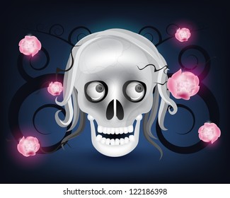 Vector background with skull and roses