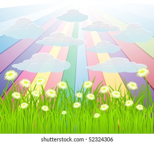 vector background with sky and grass.