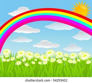 vector background with sky and grass.