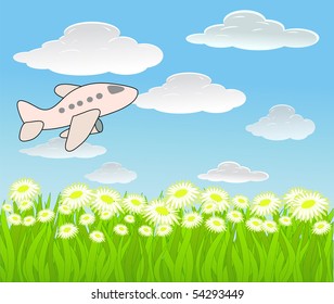 vector background with sky and plane.