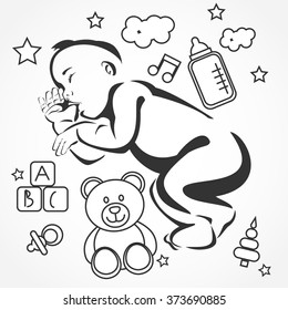 Vector background of sleeping children with dream and desires