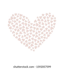 Vector background with small pastel hued hearts arranged in hearty shape isolated on white. Romantic childish art for Valentine Day. Love hearty backdrop.