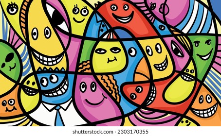 Vector background with a smiley cartoon faces.