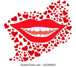 Vector background with smiling female lips and snowwhite teeth