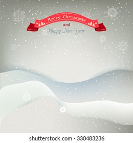 Vector background with snow drifts,winter Christmas landscape, Narodnaya tape, postcard, banner, card.