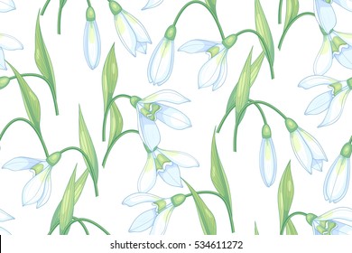 Vector background with snowdrops flowers, seamless pattern