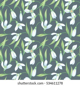 Vector background with snowdrops flowers, seamless pattern
