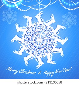Vector background with snowflake with goat, symbol of 2015 new year, EPS10