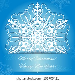 Vector background with snowflake with horse, symbol of 2014 new year, EPS10