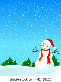 Vector background with snowman and snow