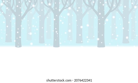 Vector background of snowy forest, snowfall, winter landscape with silhouettes of trees