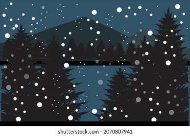 Vector background snowy mountains at night