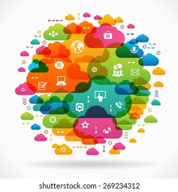 Vector background. Social media concept. Communication in the global computer networks. Set of flat design concept icons for web and mobile services. File is saved in AI10 EPS version. 