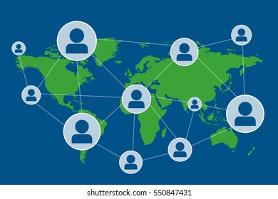 vector background of social network icon link through the world on a map