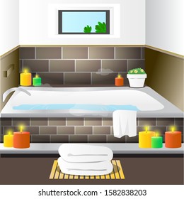 Vector background of spa bathroom with flowers and candles