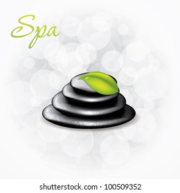 Vector background of a spa with stones, and a green leaf