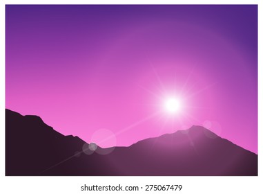Vector background of space sky and silhouette of mountains. Eps 10.
