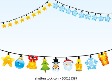 Vector background with space for your text. Christmas light bulbs.