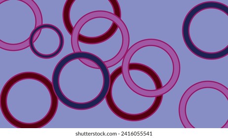 Vector background with spaced circles with a wide border. Circles in different color, colorful, geometric pattern, desktop wallpaper. Purple background.